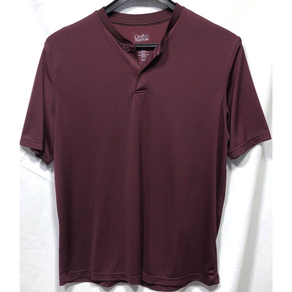 Croft Barrow Henley 2 Button Shirt L Maroon Short Sleeve Office Career Preppy